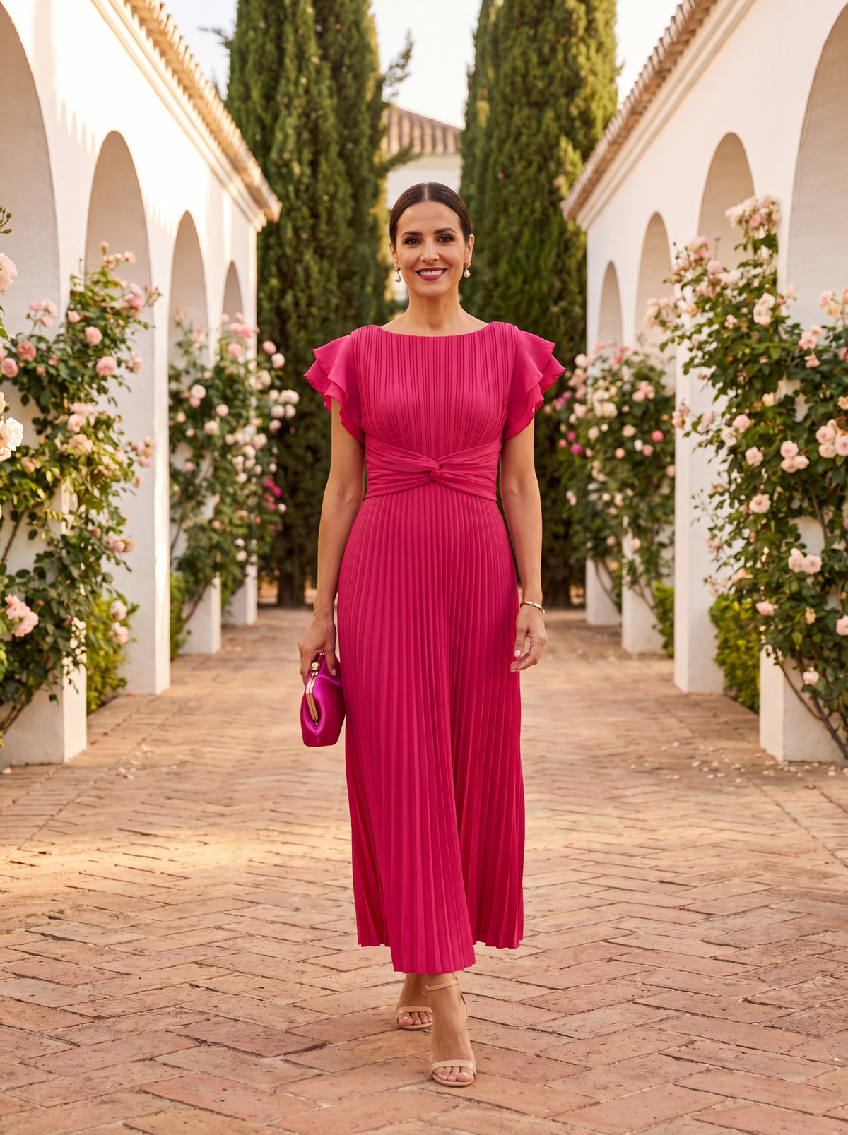Seraphina | Elegant, plisseret maxi-kjole med knudet talje