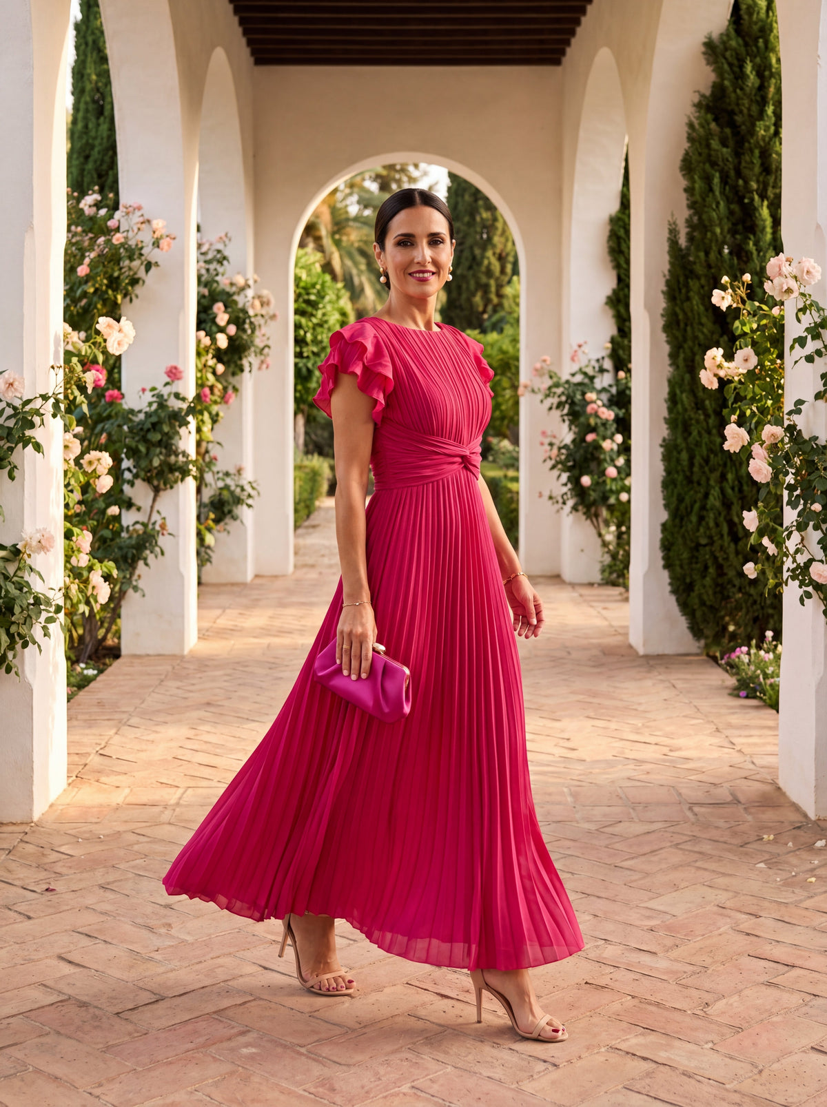 Seraphina | Elegant, plisseret maxi-kjole med knudet talje