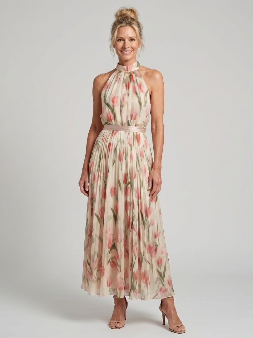 Aurelle | Midikjole med blomsterhals