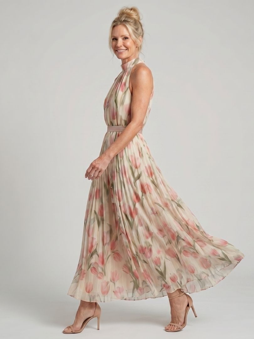 Aurelle | Midikjole med blomsterhals