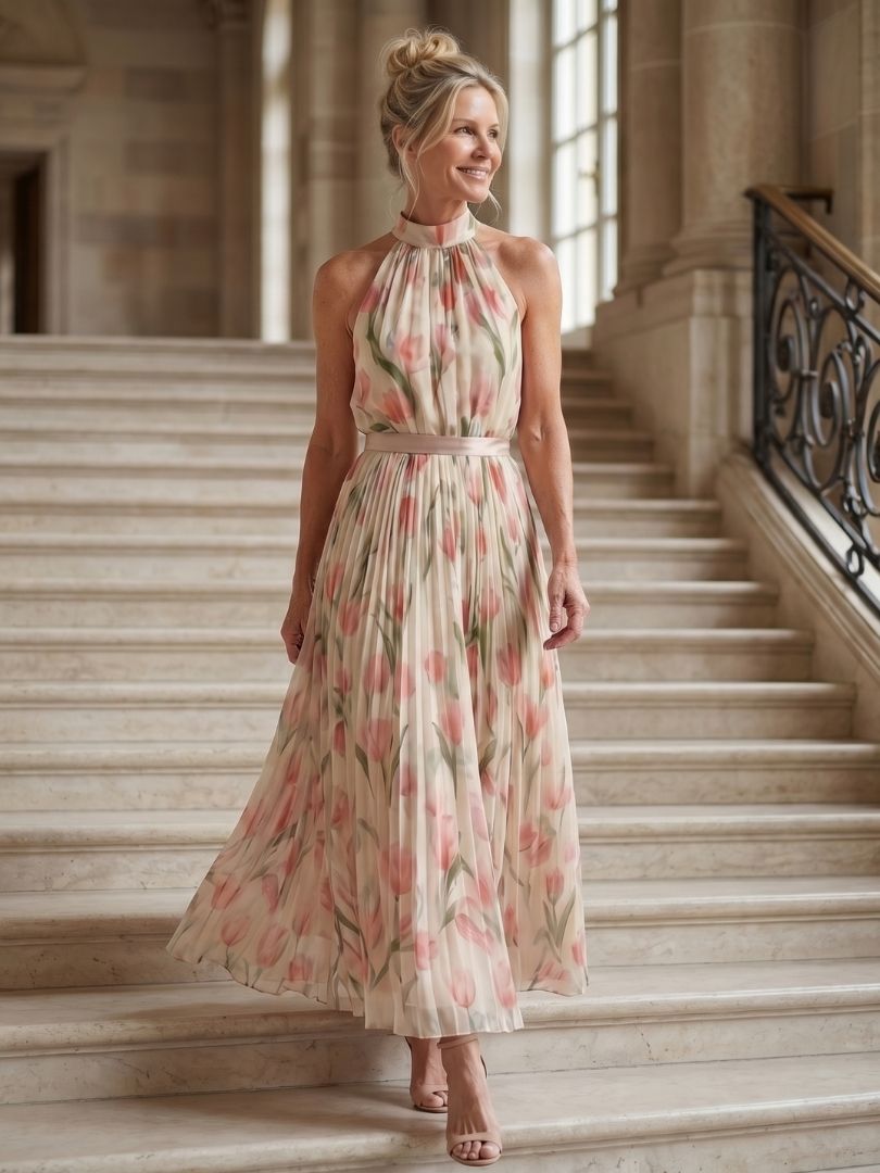 Aurelle | Midikjole med blomsterhals