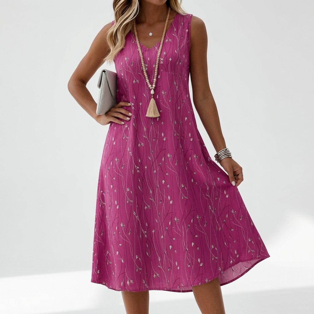 Élyssiane – Elegant midikjole med sommerprint
