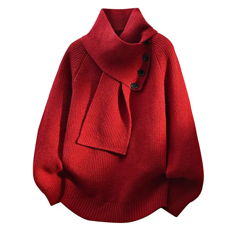 Ariane – Elegant striksweater med halstørklædekrave