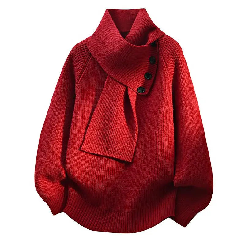 Ariane – Elegant striksweater med halstørklædekrave