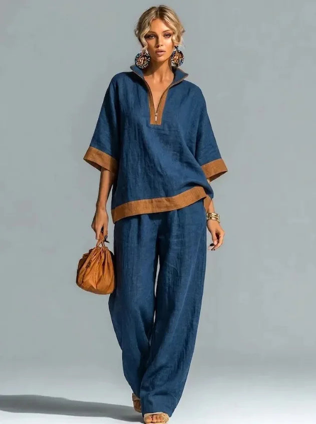 Vintage-inspireret sæt i linnedlook til kvinder