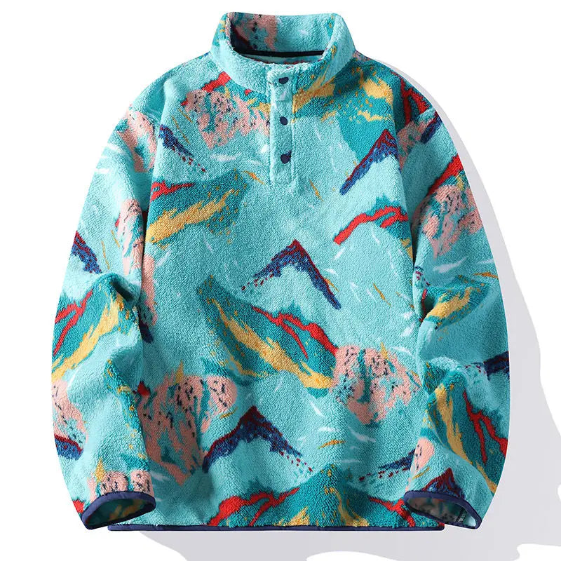 Nordic™ – Fleece Pullover med Abstrakte Bjergtoppe