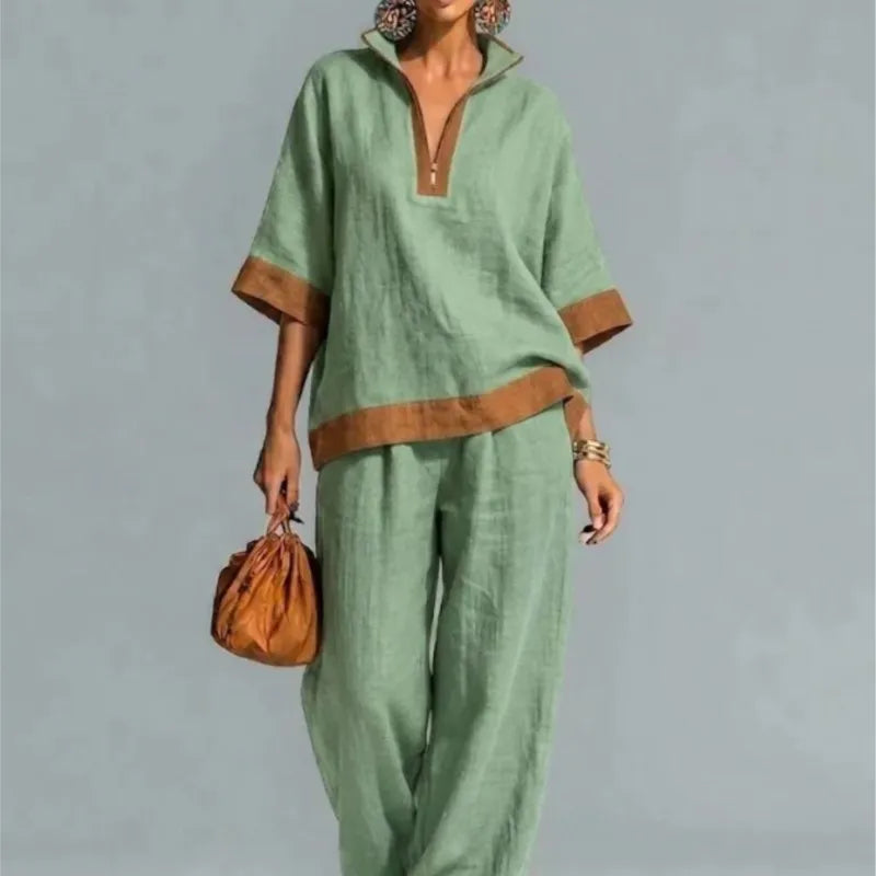 Vintage-inspireret sæt i linnedlook til kvinder