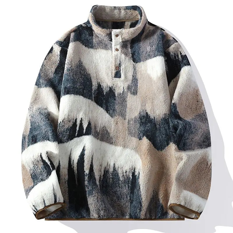 Nordic™ – Fleece Pullover med Abstrakte Bjergtoppe
