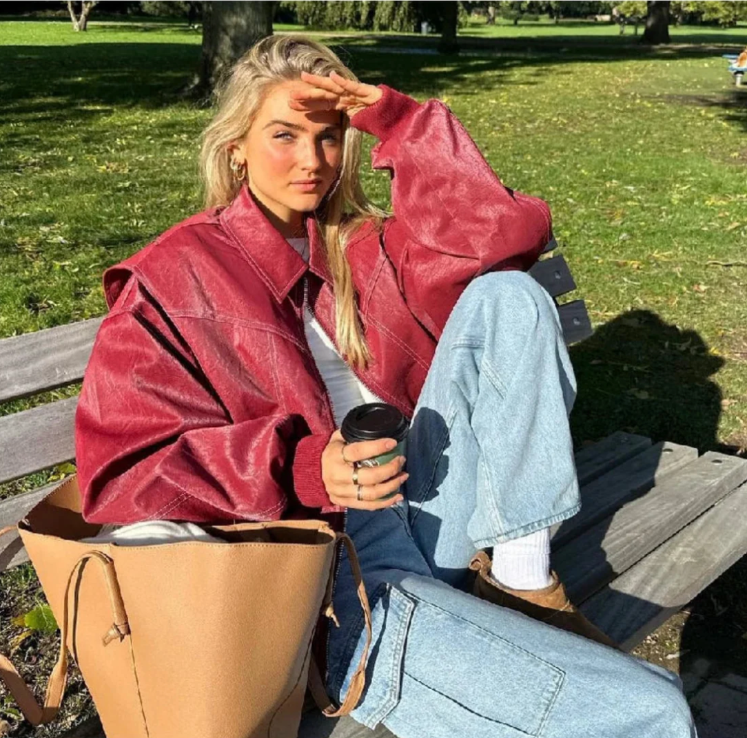 Amanda – Trendy rød læderjakke