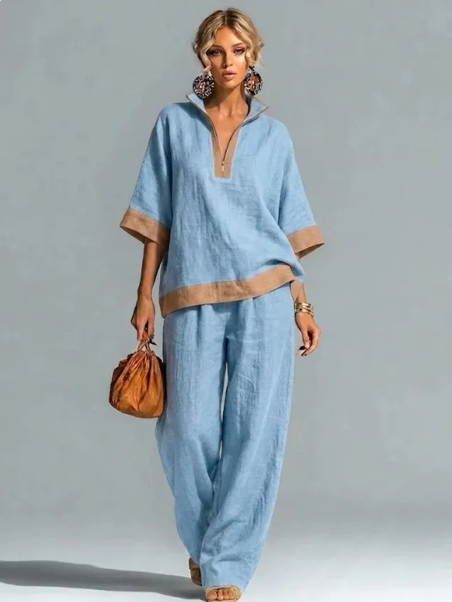 Vintage-inspireret sæt i linnedlook til kvinder