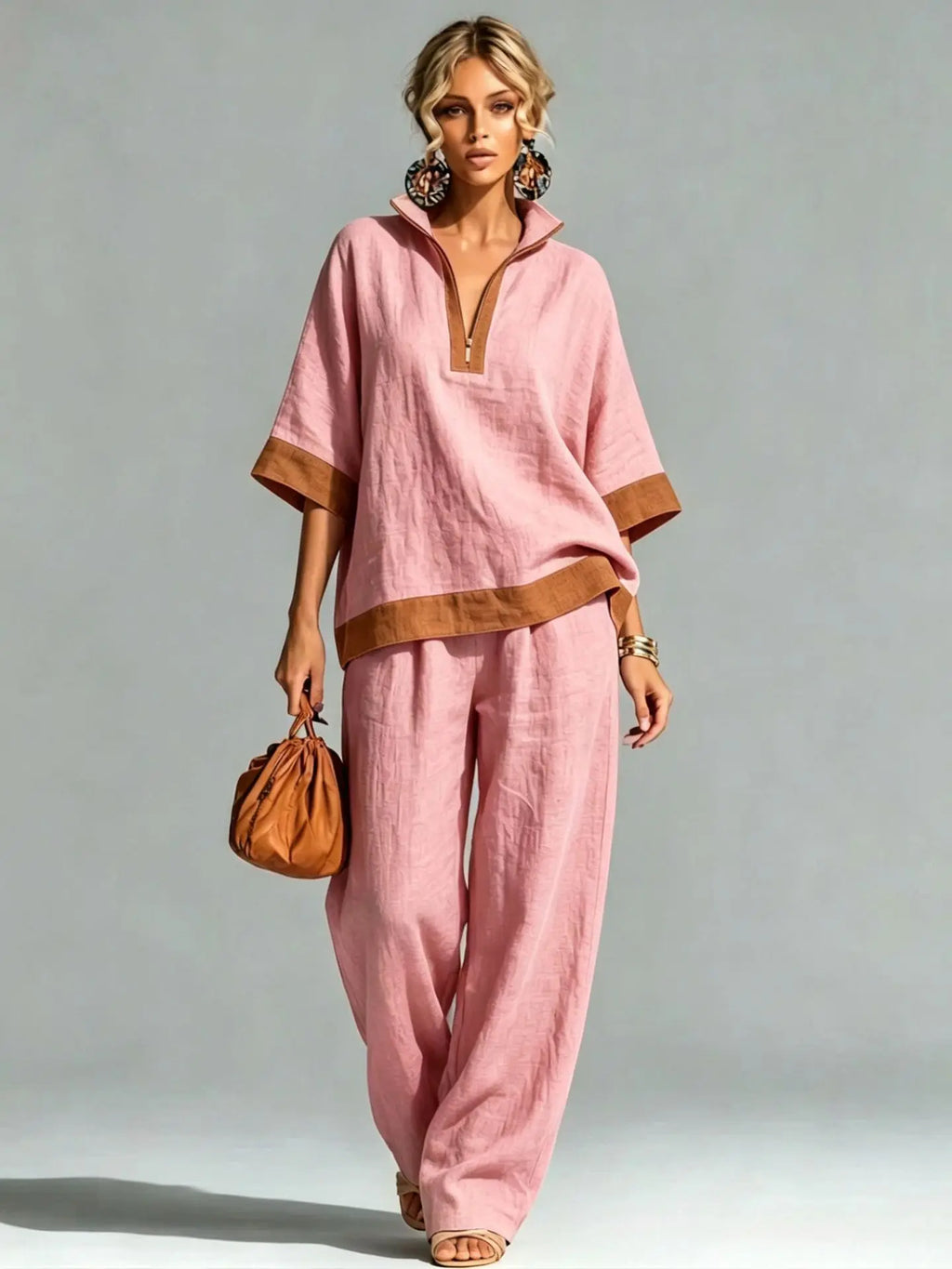Vintage-inspireret sæt i linnedlook til kvinder