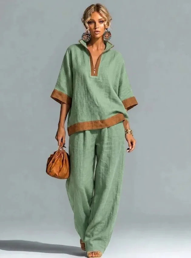 Vintage-inspireret sæt i linnedlook til kvinder