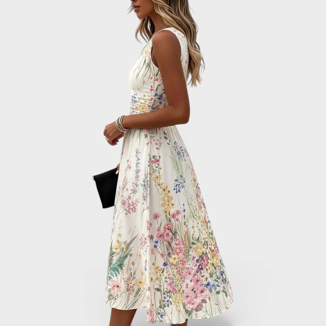 Tanya | Ærmeløs blomstret midikjole