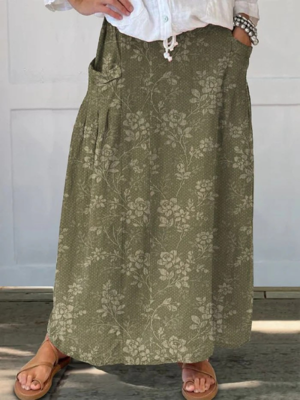Princess™ | Vintage-blomstret nederdel med elastisk talje og lommer