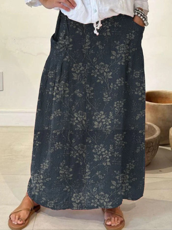 Princess™ | Vintage-blomstret nederdel med elastisk talje og lommer