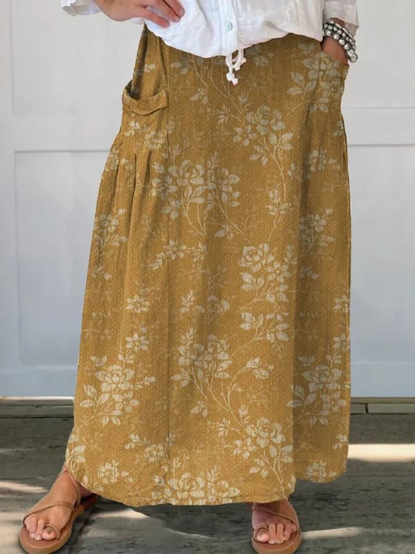 Princess™ | Vintage-blomstret nederdel med elastisk talje og lommer