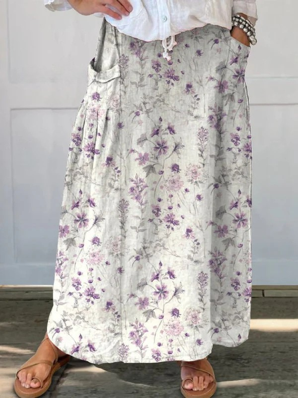 Eloisa™ | Vintage-blomstret nederdel med elastisk talje og lommer