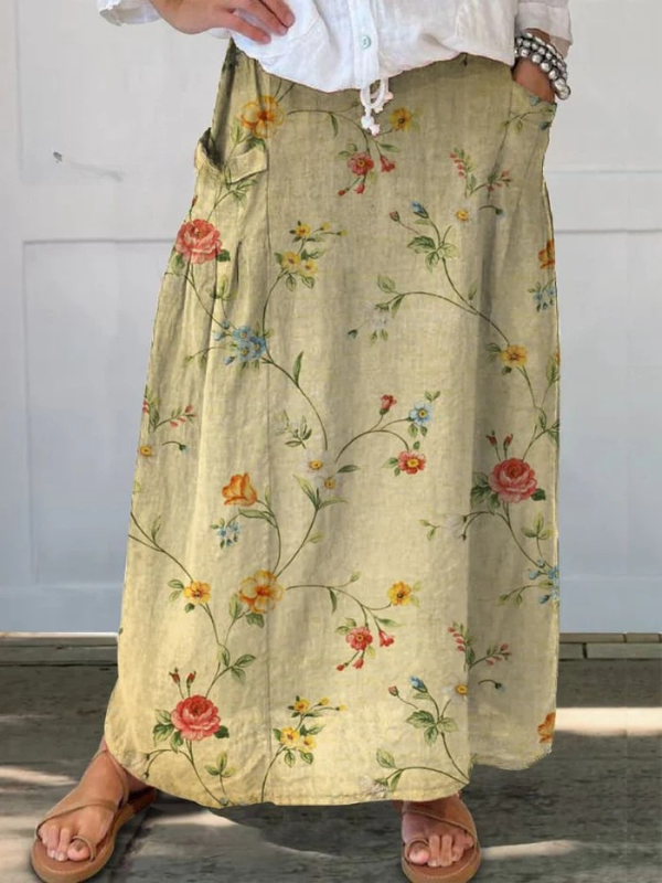 Mella™ | Elegant retro-blomstret nederdel med elastisk talje