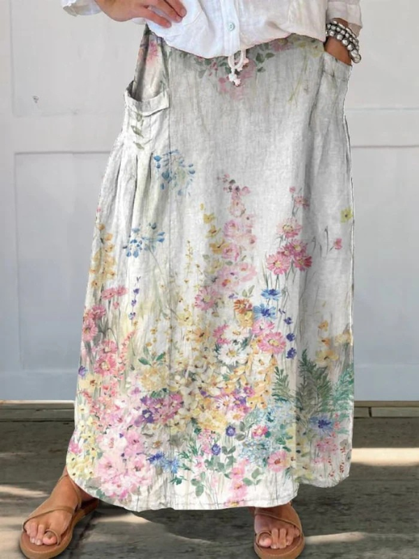 Mella™ | Elegant retro-blomstret nederdel med elastisk talje