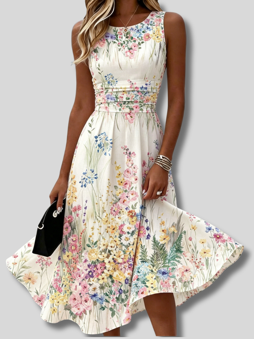 Mariana™ | Sommerkjole til kvinder med blomsterprint, rund hals, ærmeløs og A-silhuet