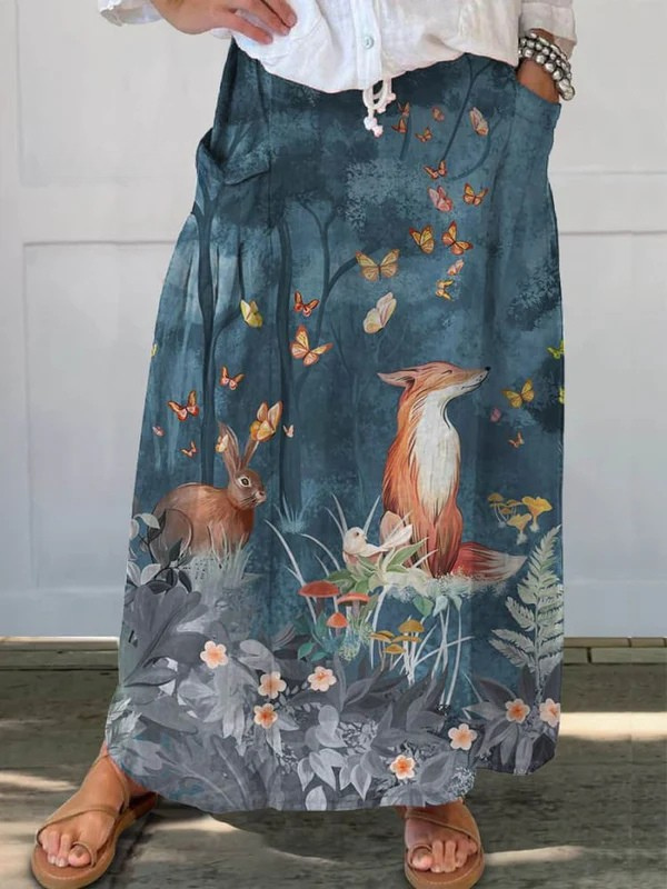Roxy™ | Afslappet vintage-nederdel med blomster- og dyremotiv