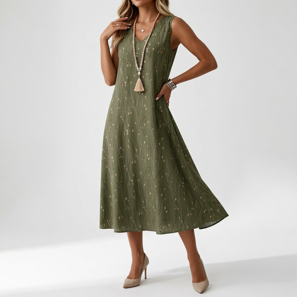 Élyssiane – Elegant midikjole med sommerprint