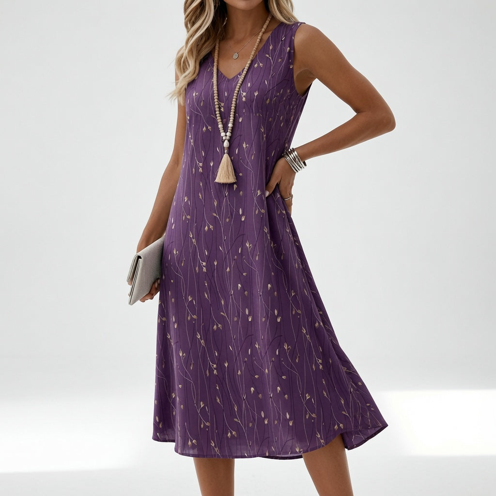 Élyssiane – Elegant midikjole med sommerprint