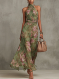Livia | Elegant maxi-kjole med halterneck og blomstermønster