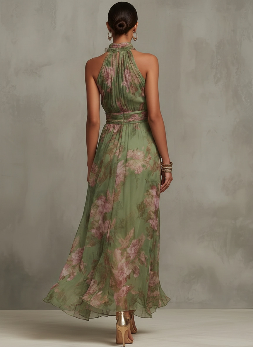 Livia | Elegant maxi-kjole med halterneck og blomstermønster