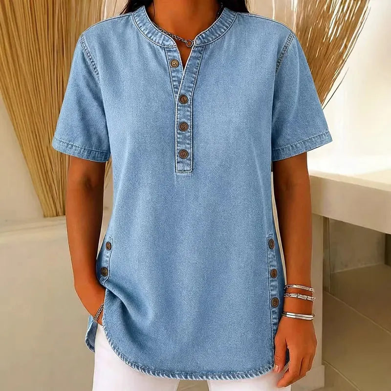 Rigmor – Let denimtop med knapdetaljer