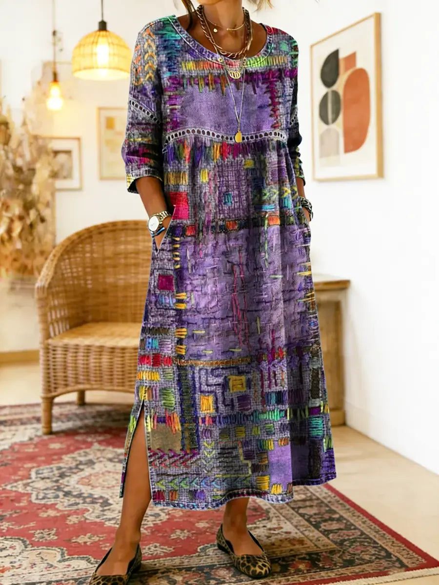 Manuela-kjole med etnisk patchwork-mønster