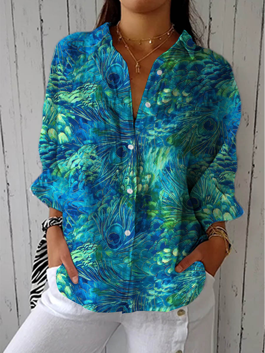Patricia – Blå bluse med naturmotiv