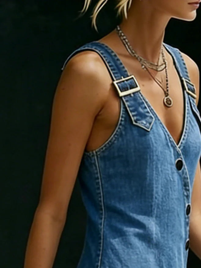 Vera | Lang denimkjole med knapstolpe