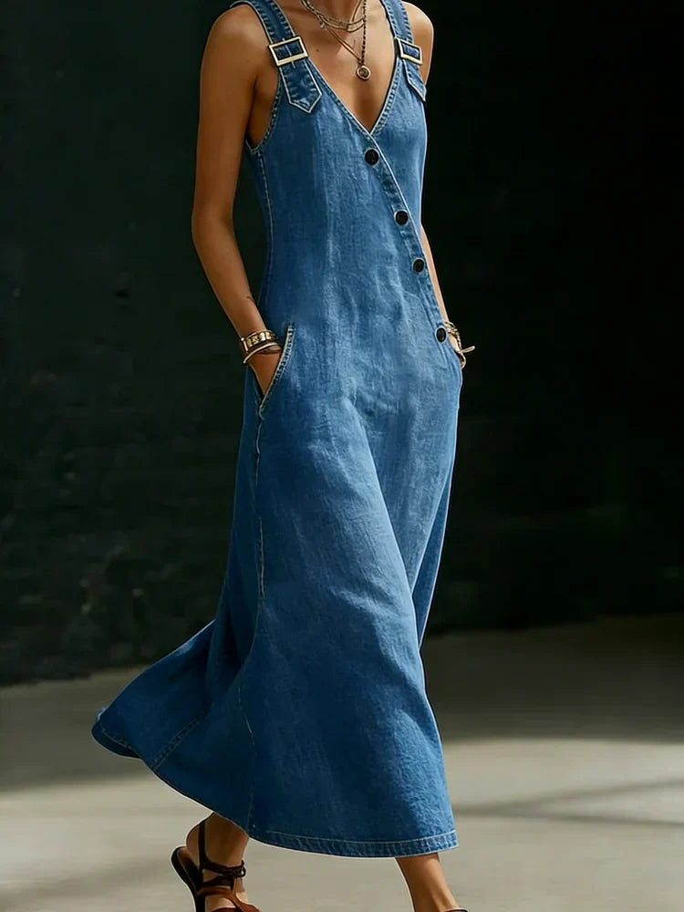 Vera | Lang denimkjole med knapstolpe