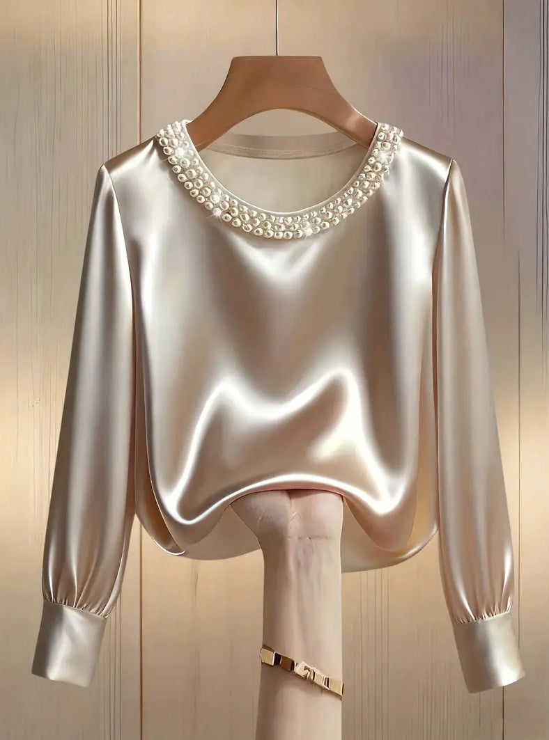 Aveline | Satinbluse med perlekant