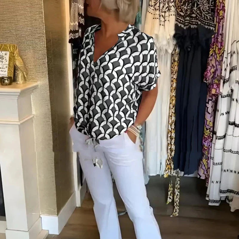 Estelle – Printet V-hals Casual Top