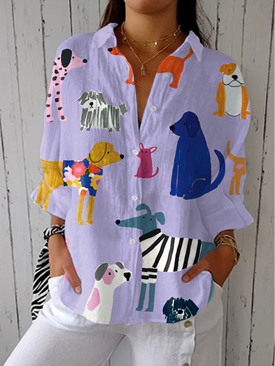 Gillian – Bluse med legesygt hundemotiv