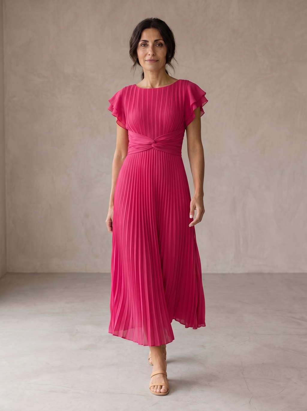 Seraphina | Elegant, plisseret maxi-kjole med knudet talje