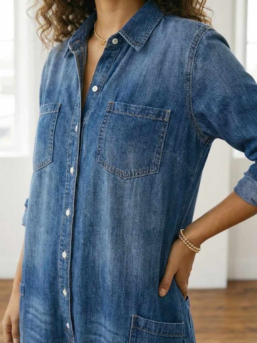 Diana | Vintage Washed Soft Cotton Denim Jumpsuit med knaplukning