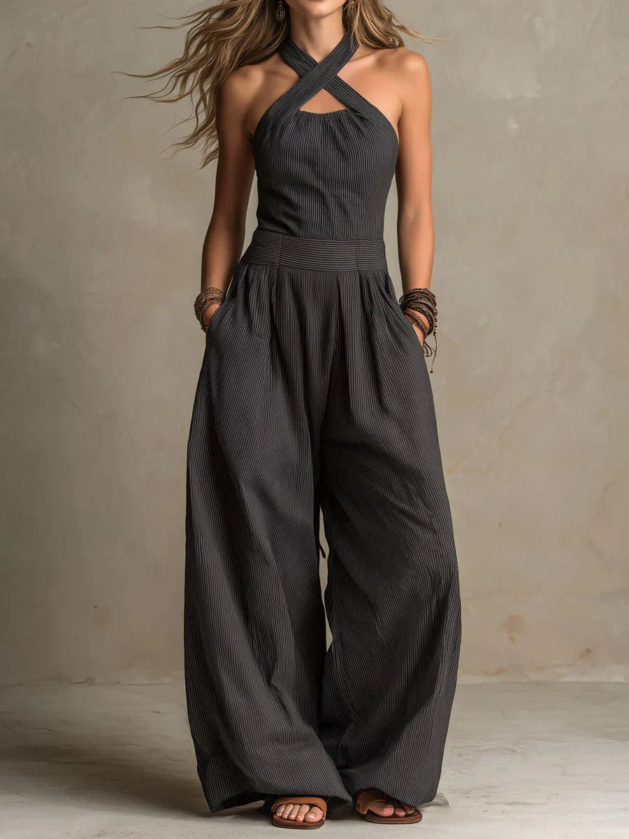 Bianca | Jumpsuit i hør og bomuld med elegant krydsudskæring