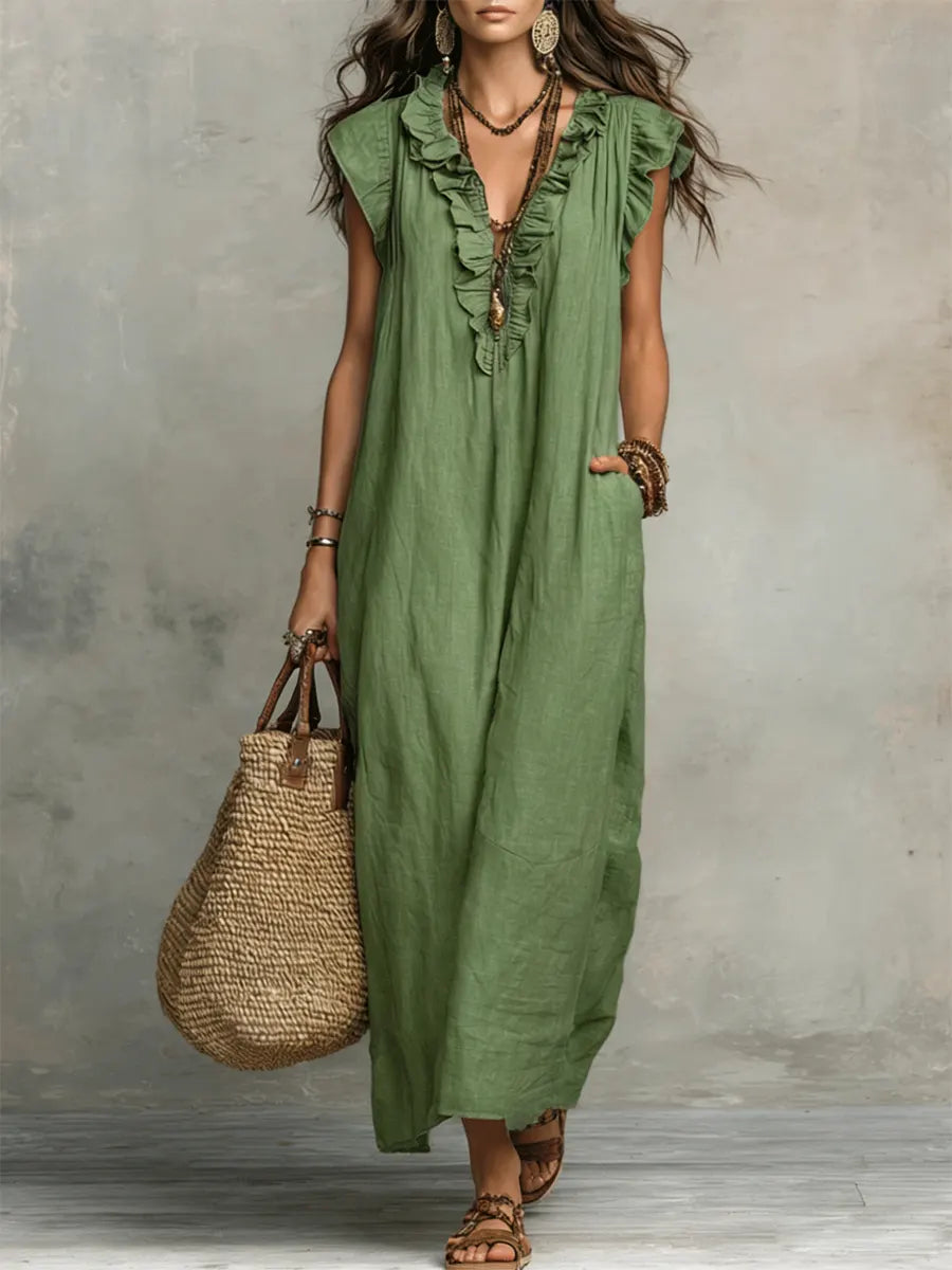 Camélia | Lang kjole i boho-stil af hør og bomuld