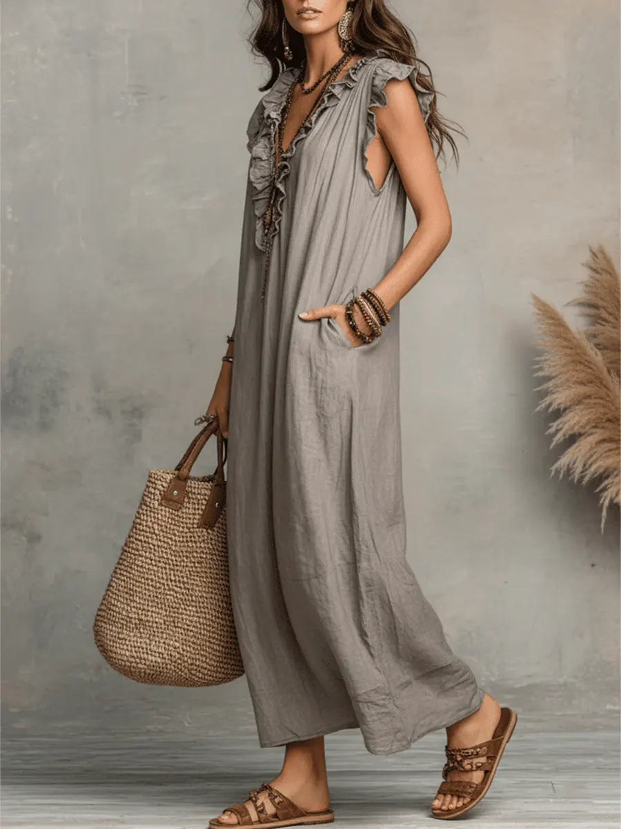Camélia | Lang kjole i boho-stil af hør og bomuld