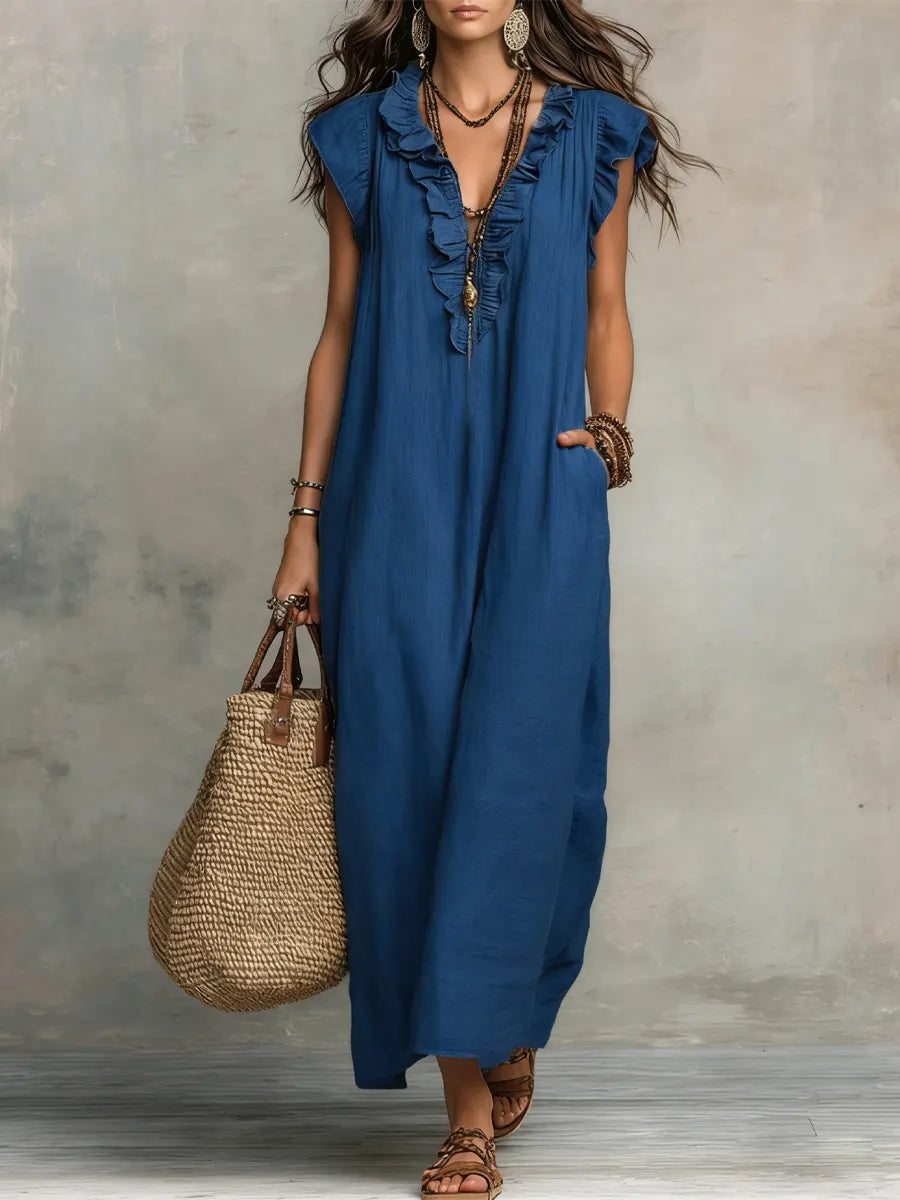 Camélia | Lang kjole i boho-stil af hør og bomuld