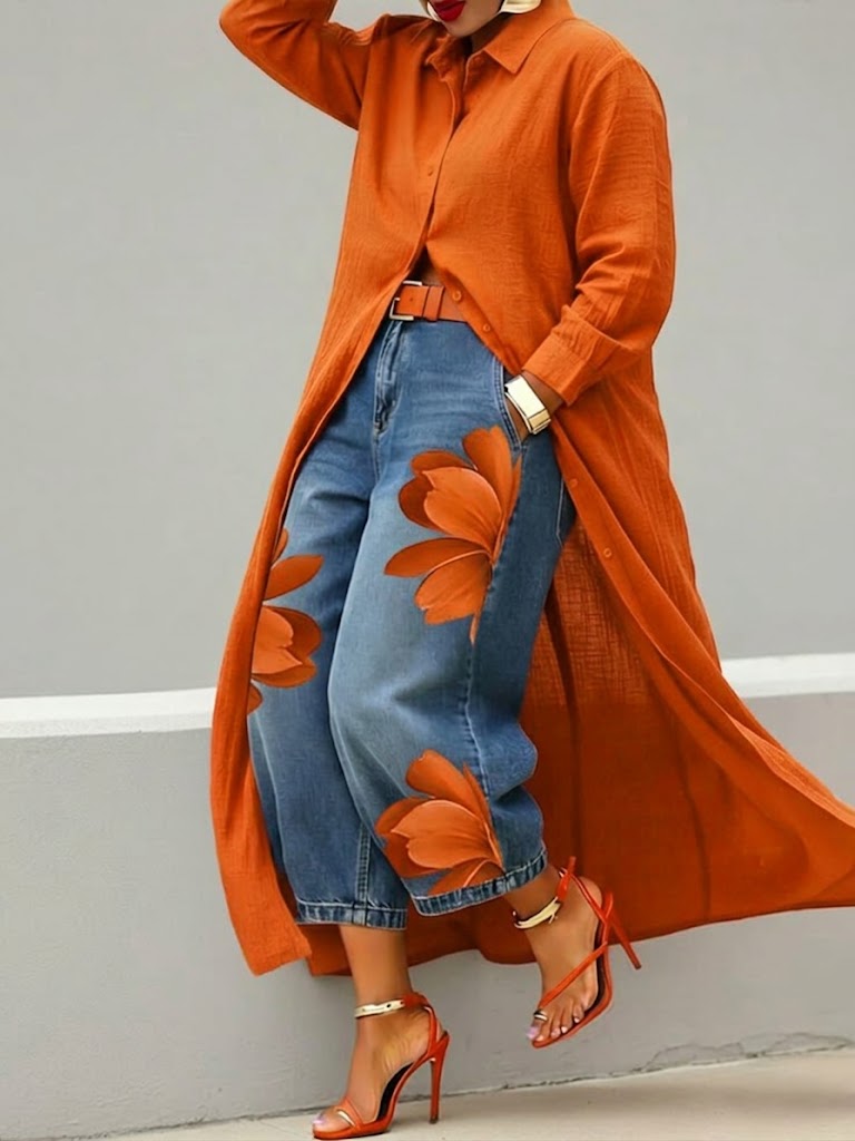 Daniella – Hørkjole & blomstrende denim-sæt