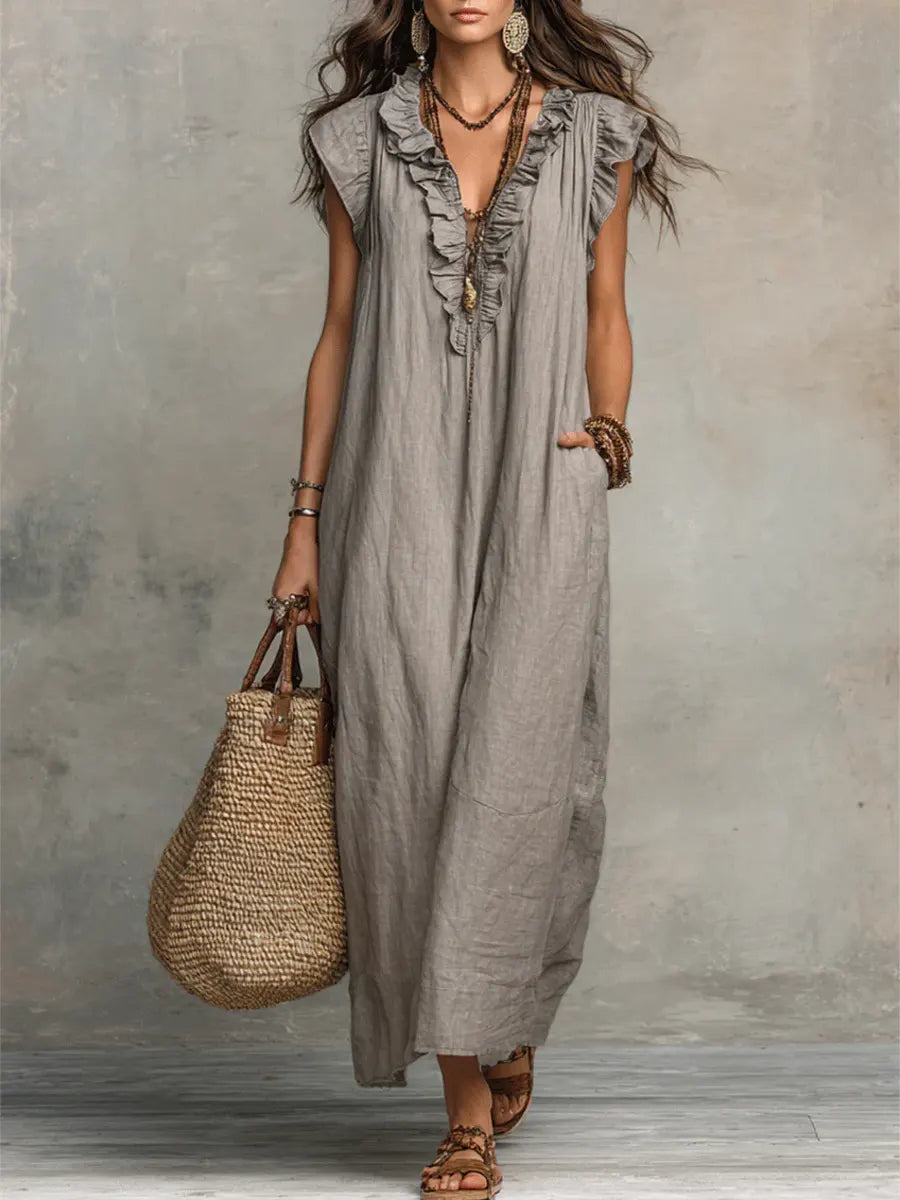 Camélia | Lang kjole i boho-stil af hør og bomuld