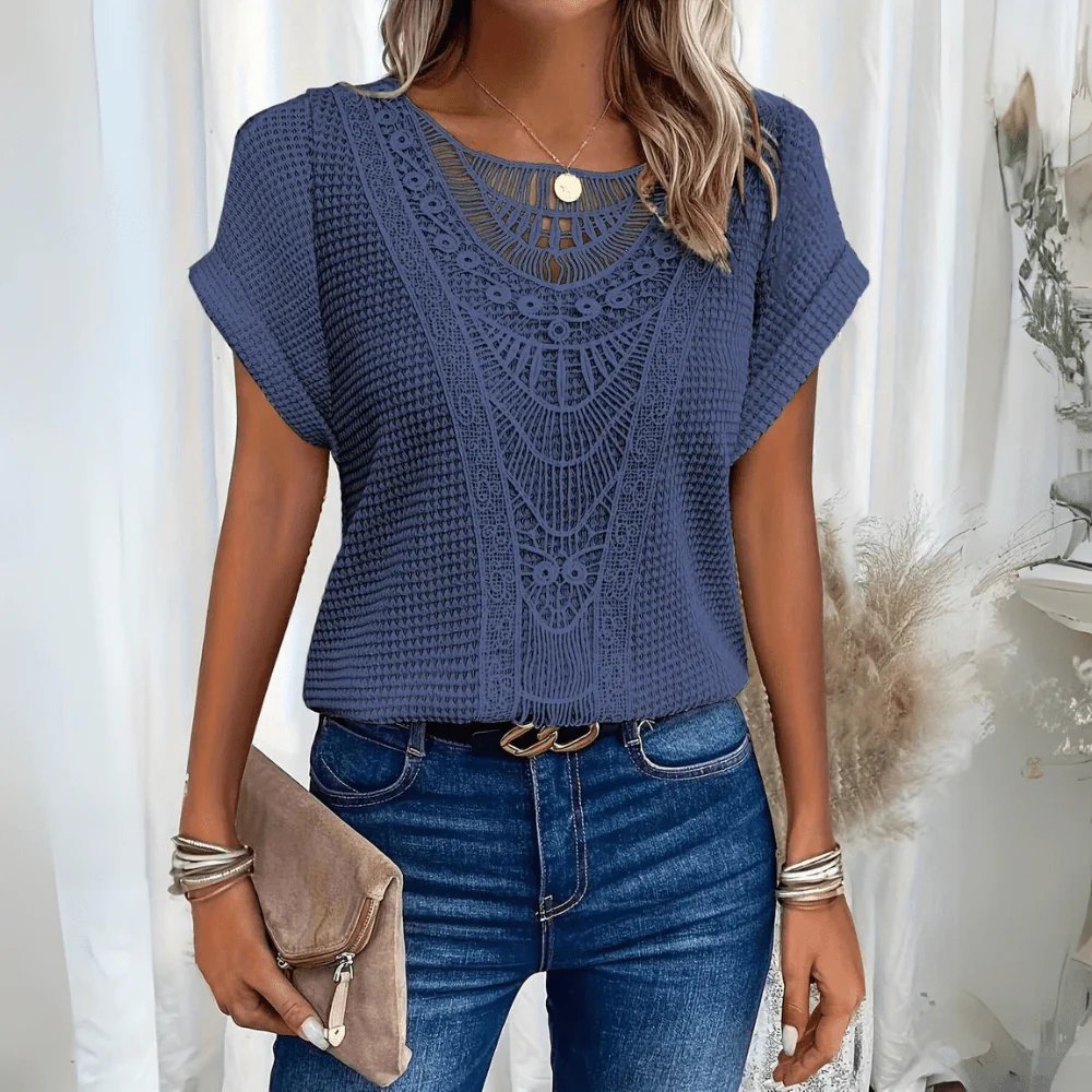 Rozero™ | Crochetdetaljert Rundhals Kortermet Topp