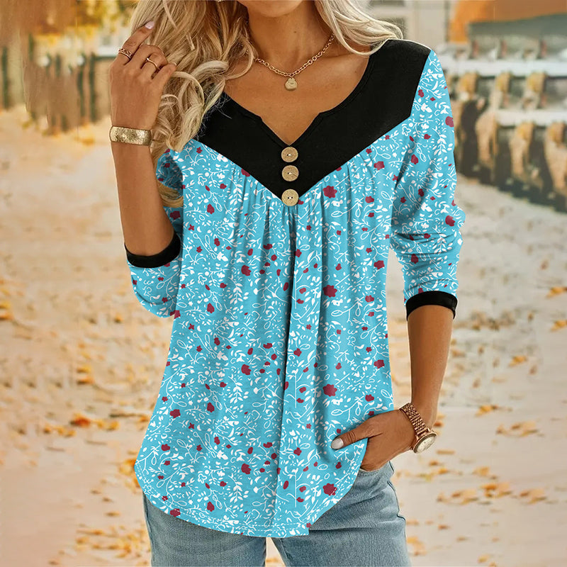 Eydis – Blomstret bluse med V-hals