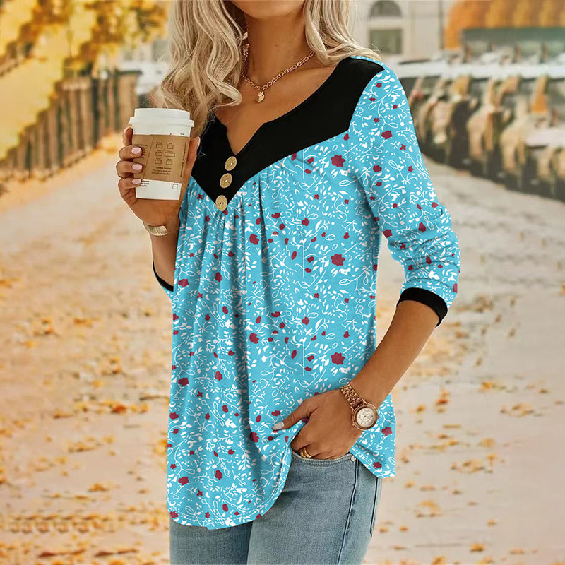 Eydis – Blomstret bluse med V-hals