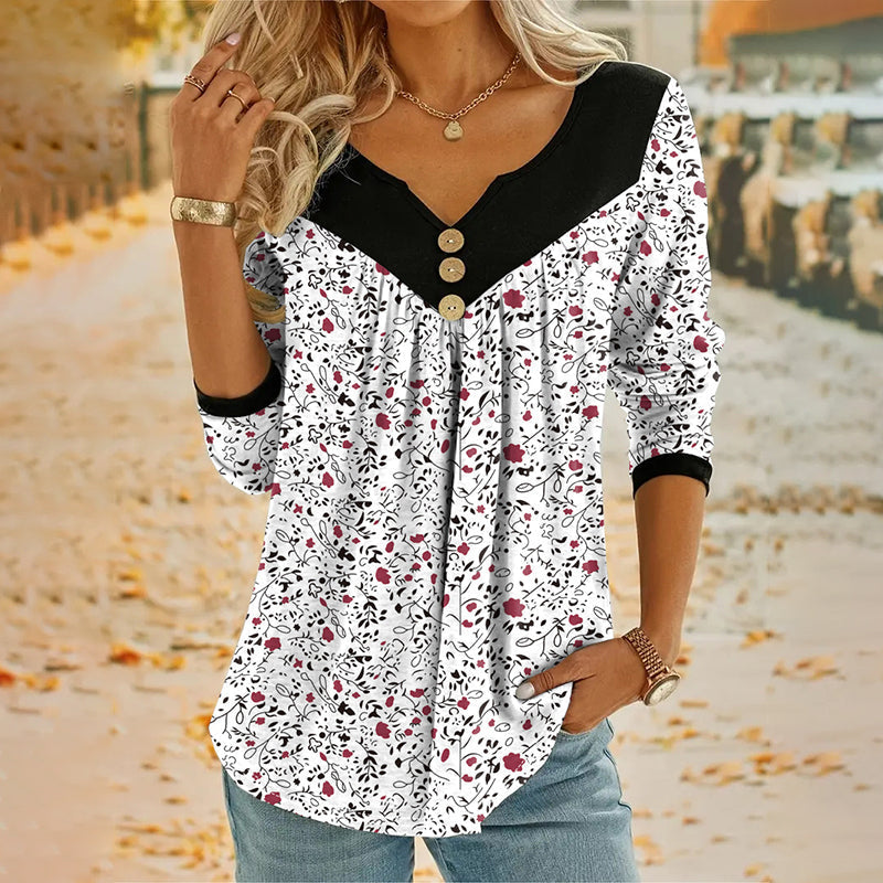 Eydis – Blomstret bluse med V-hals