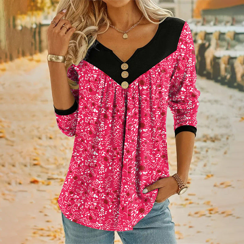 Eydis – Blomstret bluse med V-hals